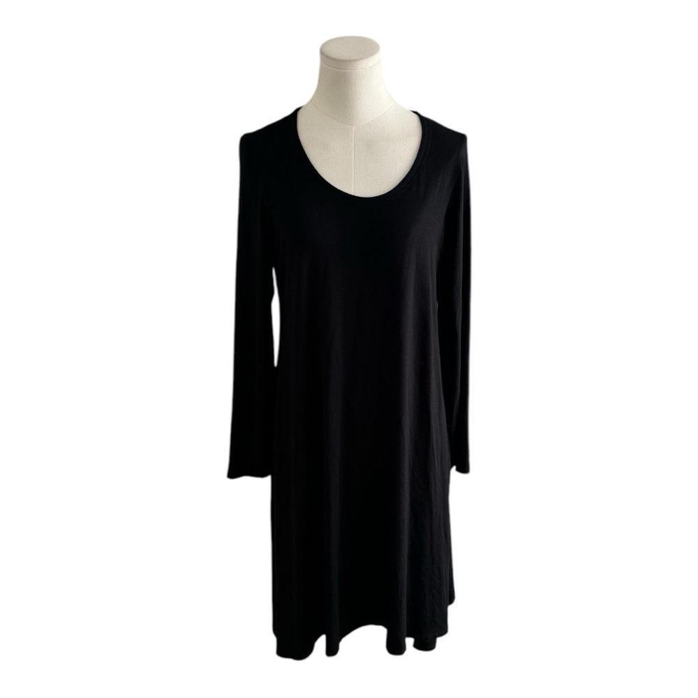EILEEN FISHER Black Midi Dress Long Sleeve Size M Stretchy Work Party Holiday